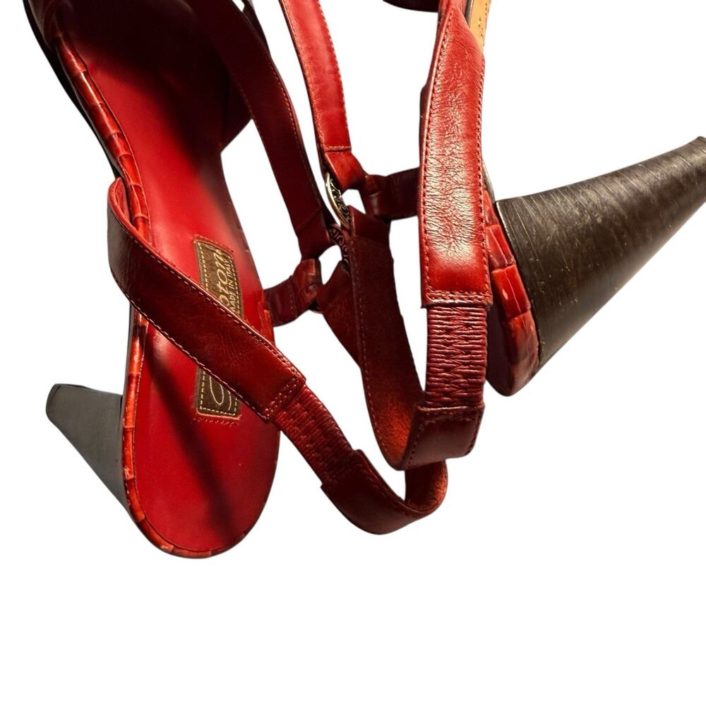 Brighton Red Croc-Embossed Leather Slingback Heels - Picture 10 of 12
